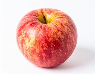 A red apple with a pattern of yellow striping, isolated on a white surface