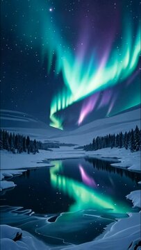 Beneath the Aurora, the Ice Lake Mirrors the Cosmos