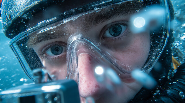 Teenager piloting mini submersible drone in Arctic waters