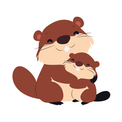 Adorable Beaver Family Hug Cartoon