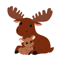 Moose Calf Mother Nature Wildlife Art.