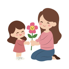 Girl Giving Mother Flower Illustration