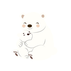 Adorable Polar Bear Mother Hugging Cub