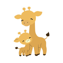 Cute Giraffe Mother Baby Cartoon