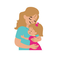Mother Daughter Hugging Love Embrace Illustration