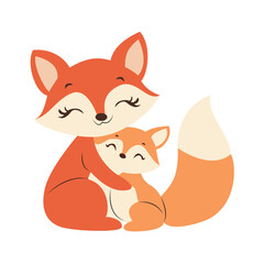 Mother Fox Hugging Baby Fox Kit