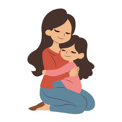 Mother Daughter Hugging Love Embrace Illustration