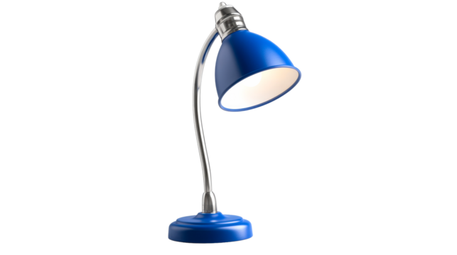 Vibrant Blue Desk Lamp with Flexible Neck, cut out transparent