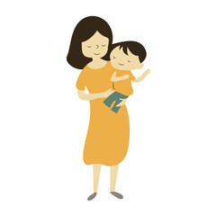 Mother Child Embrace Cartoon Illustration