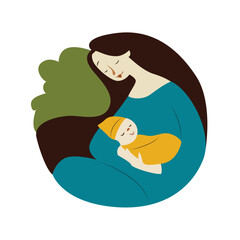 Mother Baby Sleeping Peaceful Nature Art.