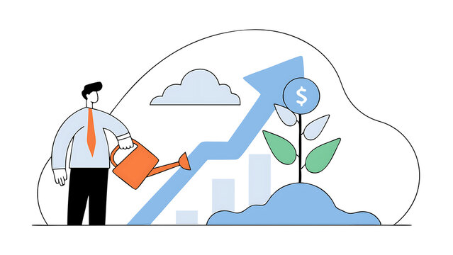 increase revenue income or investment profit growing income or wealth growth chart diagram or savings and investment return concept businessman carry money coin stack walk up growth graph diagram
