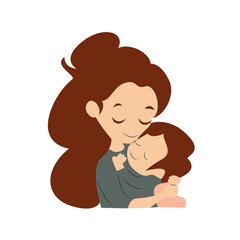 Mother Daughter Hugging Love Cartoon Illustration
