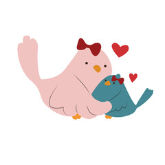 Mother Bird Nurturing Baby Bird Illustration