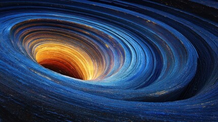 Abstract swirl vortex, blue and gold depth