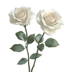 Naklejka premium Two white roses with green leaves against a black and white striped background