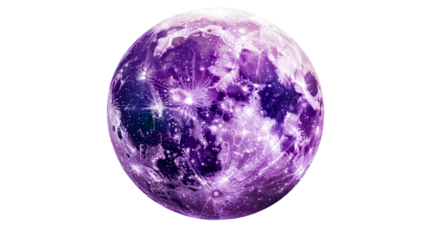Full moon in violet color on black background, cut out transparent
