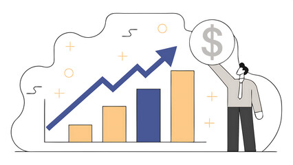 investment dividends growth increase profit and earning passive income from stock market return saving interest rate capital gain concept businessman put dollar sign on financial growth chart 060525