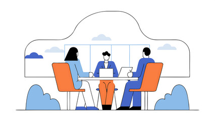 job interview business discussion meeting or recruitment manager candidate answer question or career development communication or hiring concept business people answer question in job interview 060525