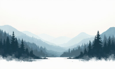 Obraz premium Serene Blue Mountain Lake Landscape - Minimalism