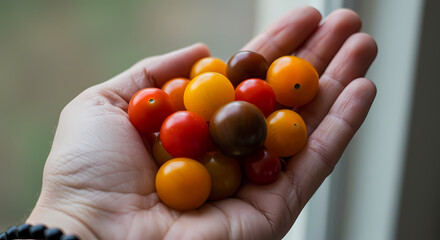A Handful of Colorful Cherry Tomatoes