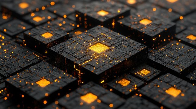 Black blocks glow, creating a network aesthetic - Powered by Adobe