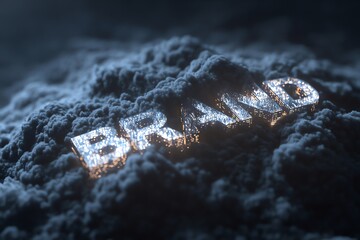 Fototapeta premium Marketers Visualizing Brand Message Core with Glowing 3D Keyword Clouds around Abstract Identity