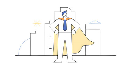 superhero businessman with superpower to win business success strength or power to control and finish work confidence great responsibility courage or strong positive attitude with fearless mindset