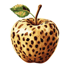 Decorative Illustration Of Gold Apple With Spots And Green Leaf Isolated