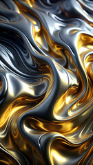Metallic Liquid Texture with Reflective Surfaces in Gold and Black  