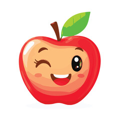 Adorable Winking Red Apple Cartoon Character With A Happy Expression On White Background
