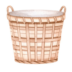 Watercolor Laundry Basket, Bath Time, Transparent Background