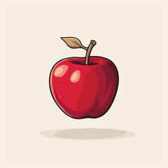 Fresh Red Apple Illustration With Leaf And Stem On Simple Background