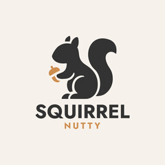 A playful and cute logo design featuring a squirrel holding an acorn, symbolizing nature, food, and fun. Perfect for businesses related to pets, snacks, or wildlife conservation.