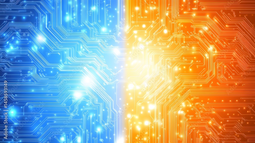 Wall mural abstract computer circuit board design with vibrant colors.