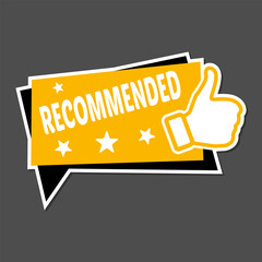 Recommended badge with thumbs up icon. Flat style vector badge for marketing materials, digital advertising, and branding efforts