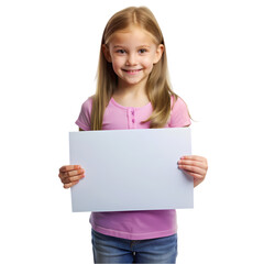 Fototapeta premium Adorable Girl Holding Blank Sign Perfect for Mockups Announcements and Kids Projects