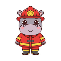 Fototapeta premium cute icon character hippo dressed as a firefighter.