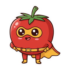 cute icon character tomato dressed as a superhero.