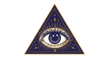 Obraz premium Blackwork tattoo icon. Illuminated eye within a golden triangle design