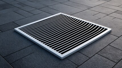 Modern drainage grate positioned on textured pavement showcasing innovative design and urban functionality with sleek lines enhancing outdoor spaces captured with clarity