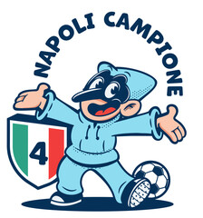 pulcinella cartoon mascot retro naples with italian flag