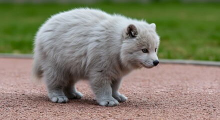 White puppy walking on ground