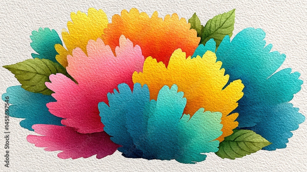 Poster a collection of colorful leaves in soft watercolor style isolated on a white background evoking autu