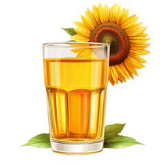 Sunflower oil in glass isolated on transparent or white background