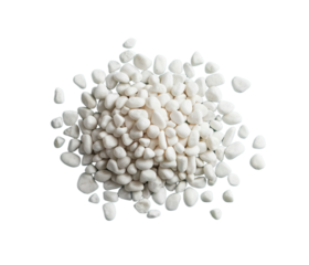 Small white pebbles on transparent PNG background. AI generated.