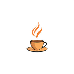 Abstract Vector Logo Icon Illustration of a Steaming Orange Coffee Cup on a Saucer