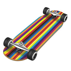 Fototapeta premium Vibrant striped skateboard isolated on transparent or white background