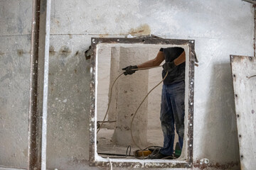 Industrial production of aerated concrete blocks, AAC blocks (Autoclaved aerated concrete). The...