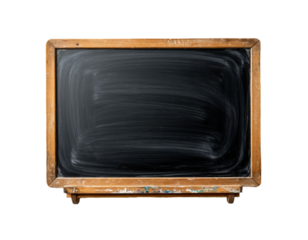 Black school board with chalk marks on transparent PNG background. Generated by AI.