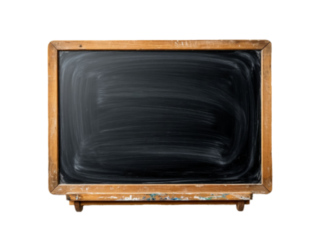 Black school board with chalk marks on transparent PNG background. Generated by AI. - Powered by Adobe